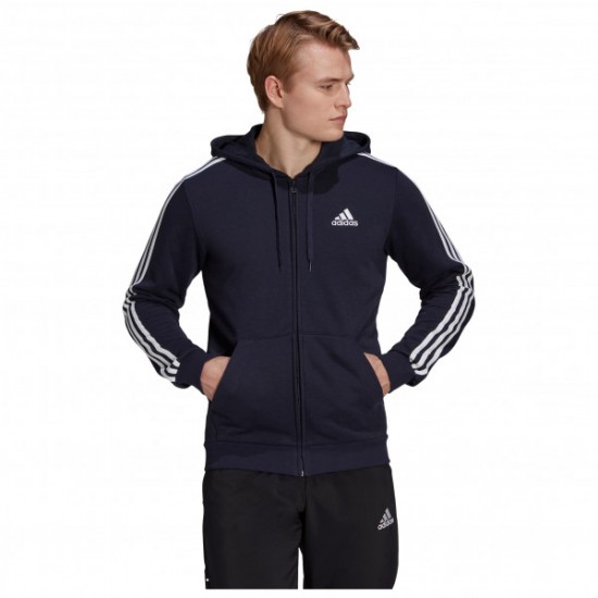 adidas Μπλε - Ανδρική Ζακέτα Essentials Fleece 3-Stripes Full-Zip